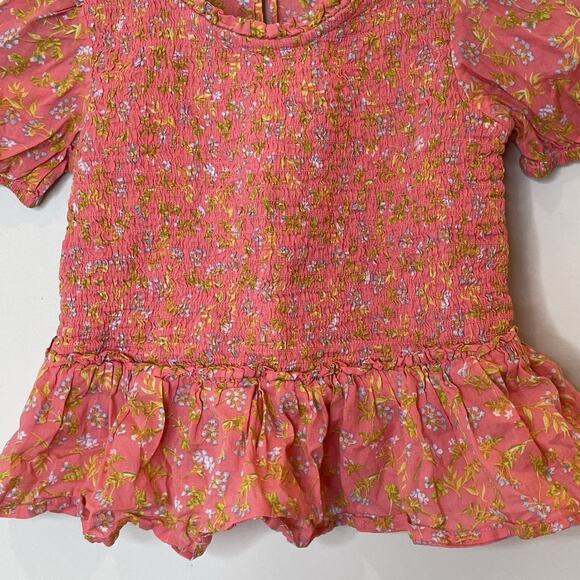 J.Crew Crewcuts Girls Smocked Puff Sleeve Top Floral Blouse Pink Wisp Coral XS - Picture 2 of 13